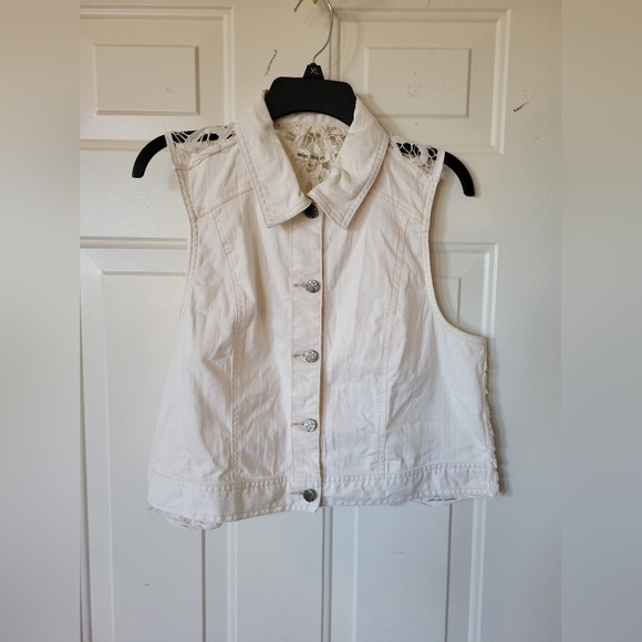 Indigo Thread White Ivory Denim and Lace Sleeveless Vest Large - Picture 1 of 4